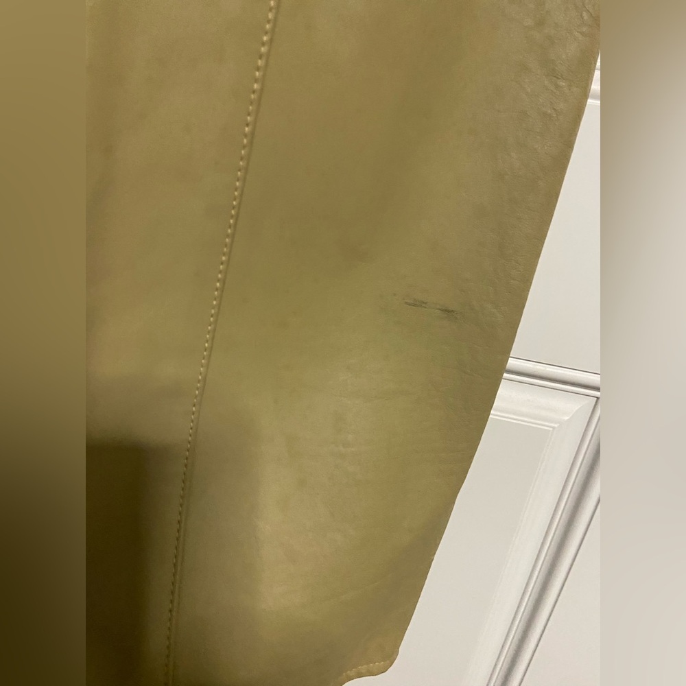 T20b- VINTAGE Tan Genuine Leather PENCIL Midi Skirt - Picture 3 of 7